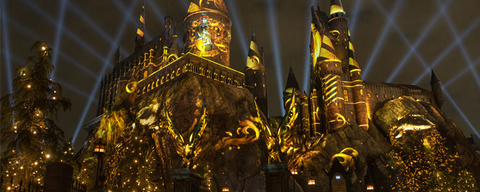 The Nighttime Lights at Hogwarts Castle show captivates visitors at Universal’s Island of Adventure (Photo: Universal Resort)