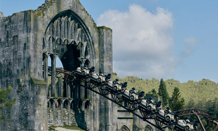 See the track and carts that guests will ride in on Universal's newest ride in Hogwarts (Photo: Universal Orlando)