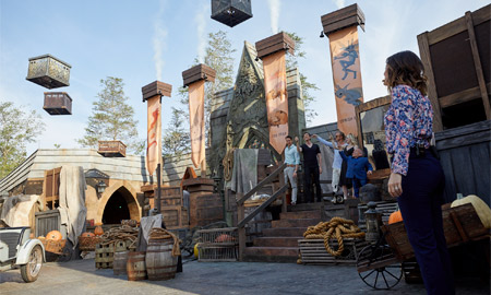 Watch as Professor Flitwick with the help of the Weasley Twins, Draco Malfoy and Luna Lovegood reveal the new Universal rollercoaster (Photo: Universal Orlando)