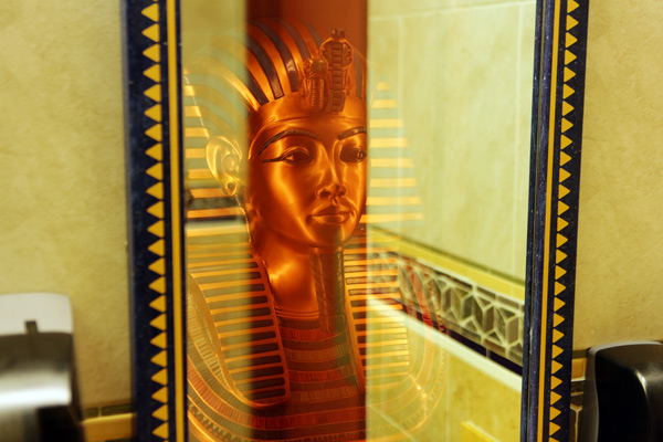 King Tut comes alive in a bathroom mirror at Cobra&rsquo;s Curse at Busch Gardens Tampa.