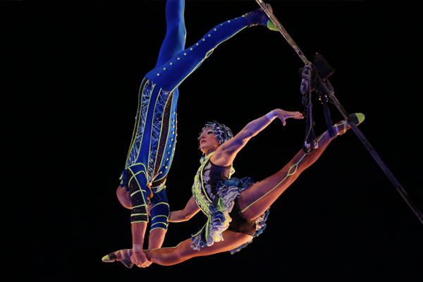 The sneak preview of La Nouba included the high-wire Russian duo aerial bamboo act